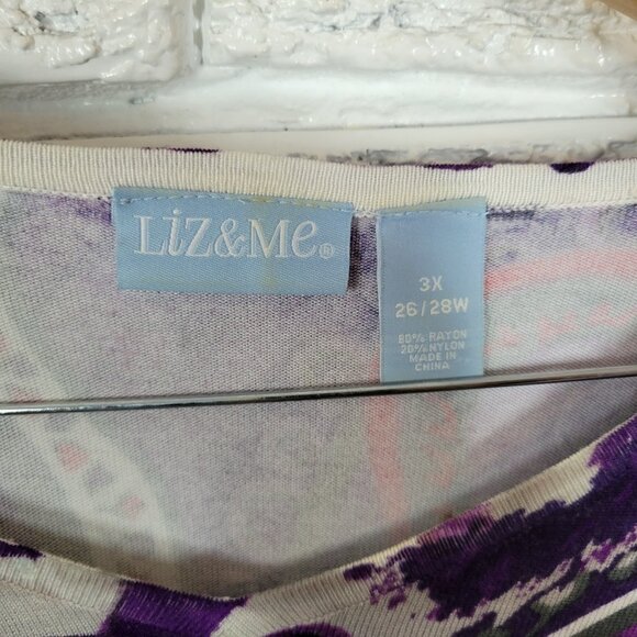 Liz Me Womens Top 3X Plus Long Sleeve Knit Purple Red Rhinestones GEO198E - Picture 7 of 8